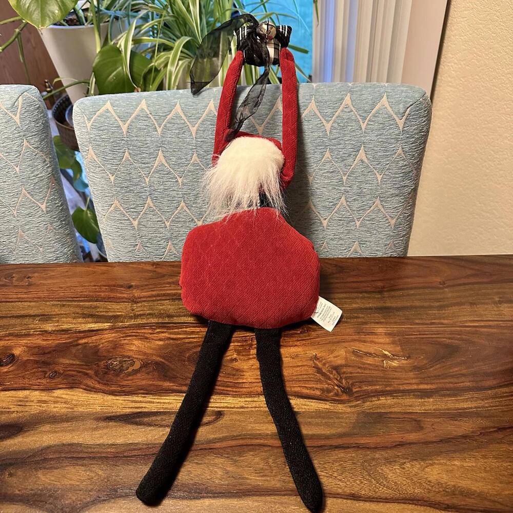 Woof Poof Santa Chubby Door Hanger Red Black White Gift Present Bells 24" EUC
